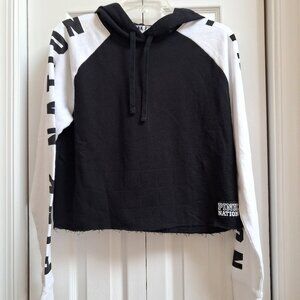 Victoria's Secret PINK Women's Cropped Black/White Hooded Sweatshirt sz M